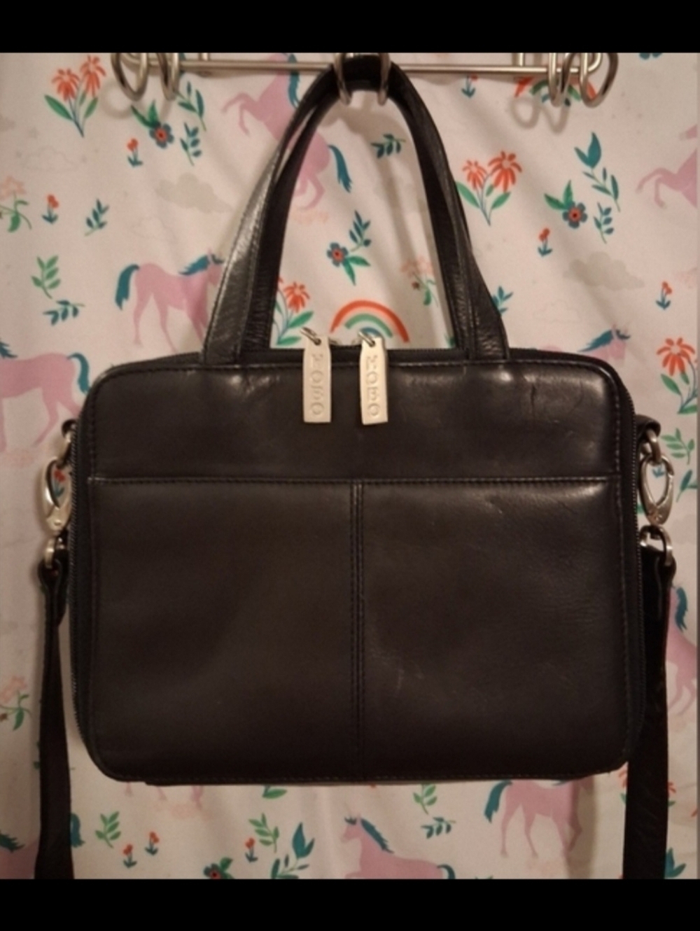 EUC Vintage Hobo International Black Leather Portfolio Satchel Purse Bag - Picture 1 of 13